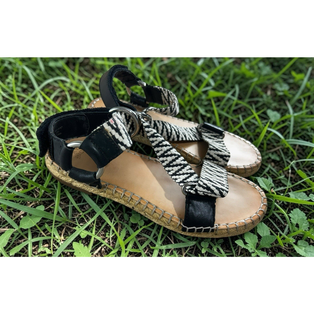 Frye & Co. Kole Asymmetrical Sandals Sz 7 M Black White Straps Espadrille Shoes - Picture 9 of 11